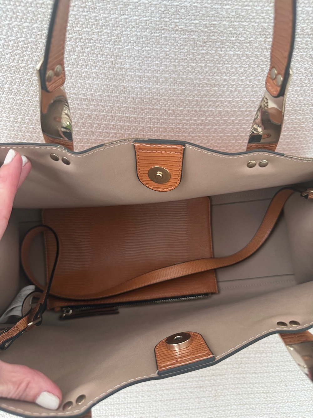 Zara Tan Structured Tote Bag with Silver Hardware - Picture 3 of 3